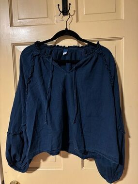 Old Navy Navy Blue Peasant Tunic with Tie Neck